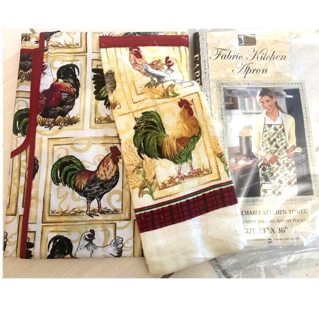 Rooster Themed Cotton Towel & Craft or Kitchen Apron
